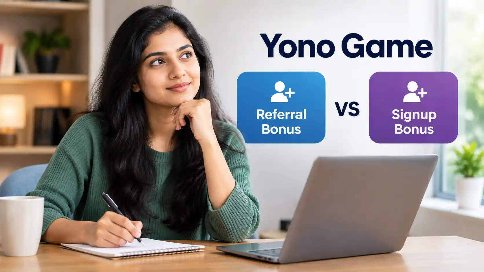 Yono game referral bonus vs signup bonus comparison graphic showing the differences between the two bonus types in a clean, modern editorial layout.
